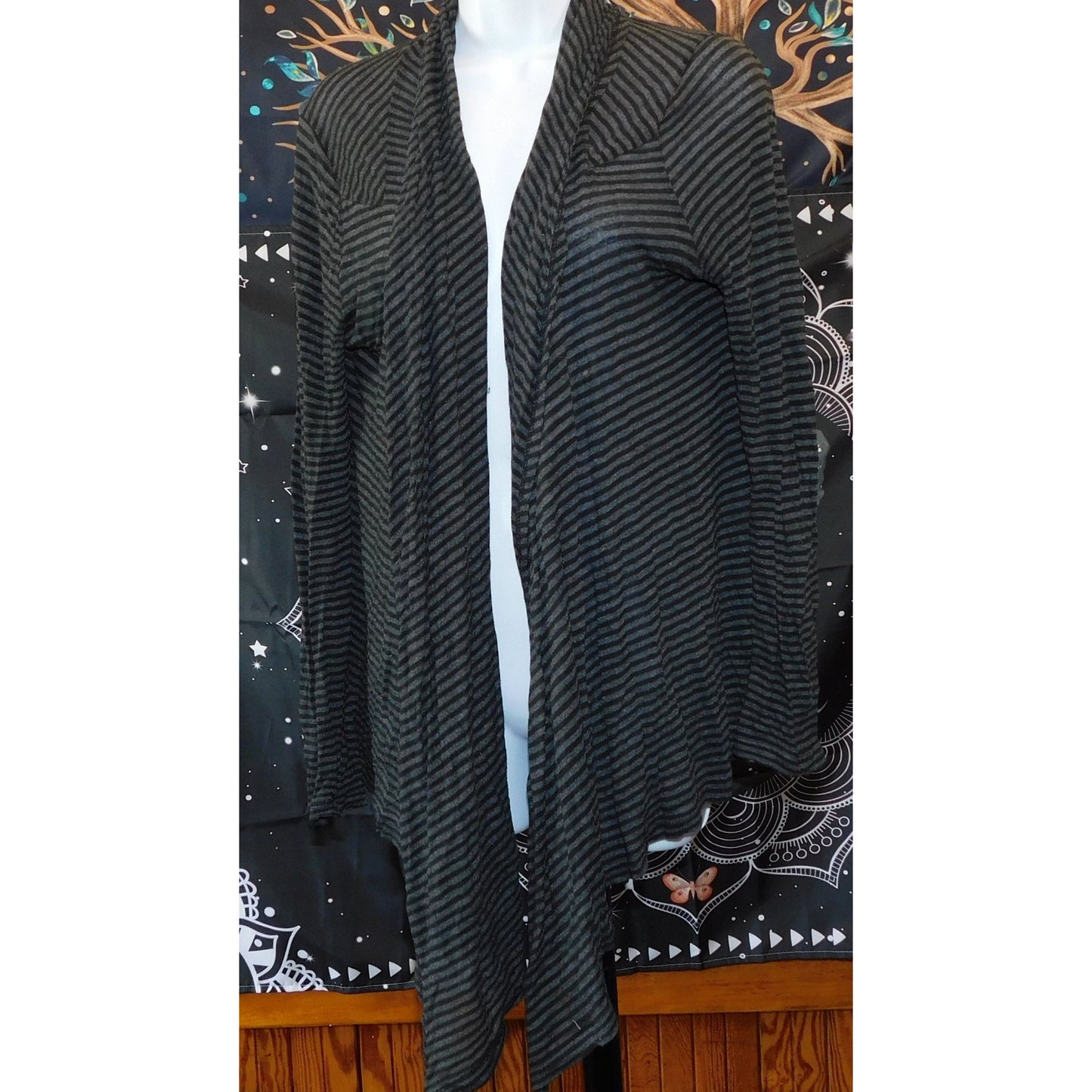 Flyo Gothic Black And Grey StripedFlyaway Cardigan