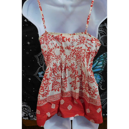 Vintage She's Cool Red And White Ruched Bohemian Top
