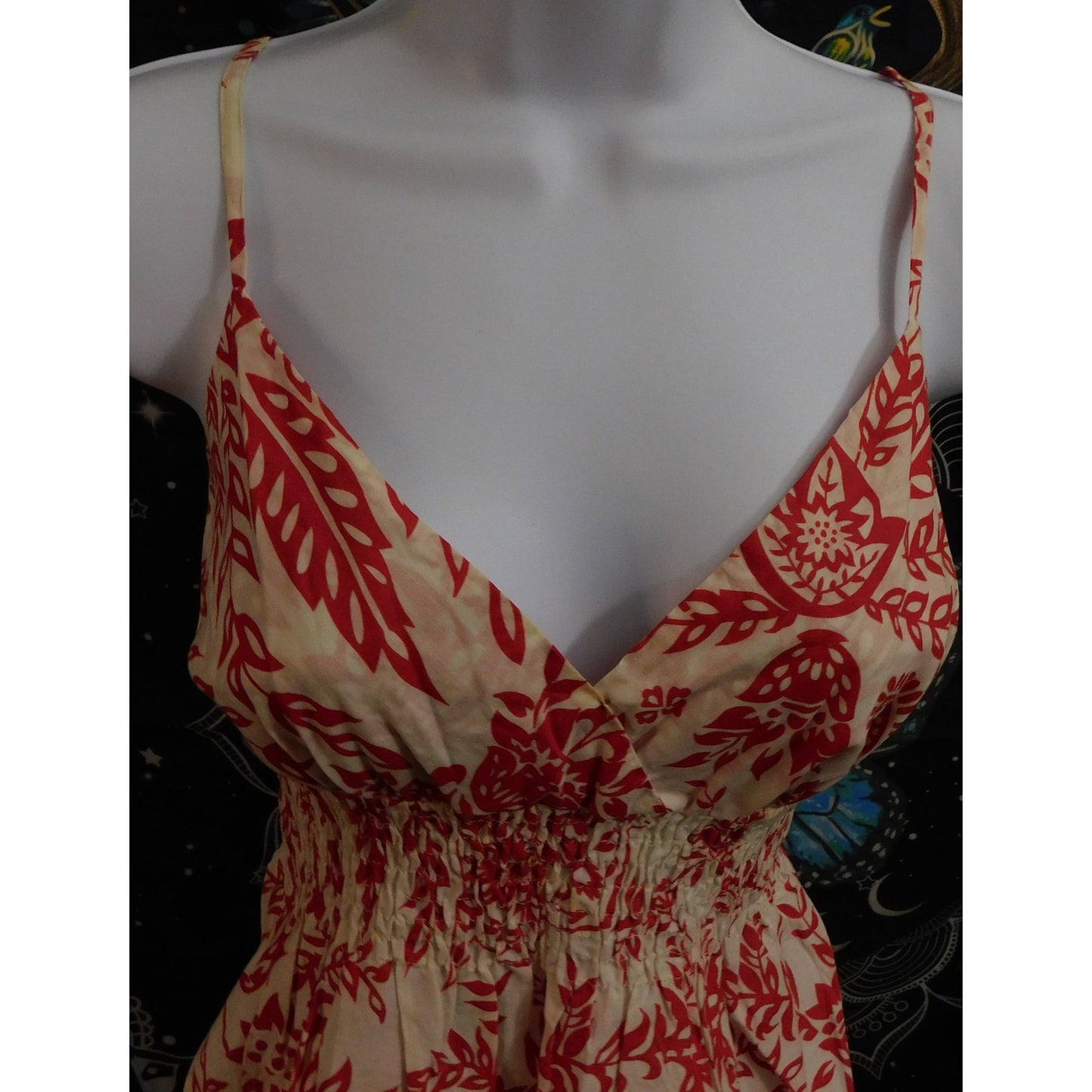Vintage She's Cool Red And White Ruched Bohemian Top