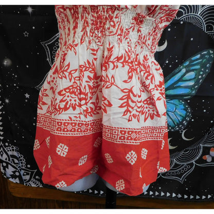 Vintage She's Cool Red And White Ruched Bohemian Top