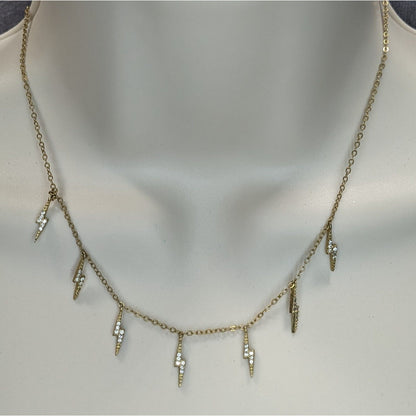 Glam Gold Tone Rhinestone Lightning Bolt Charm Necklace Y2K Rocker Celestial Jewelry