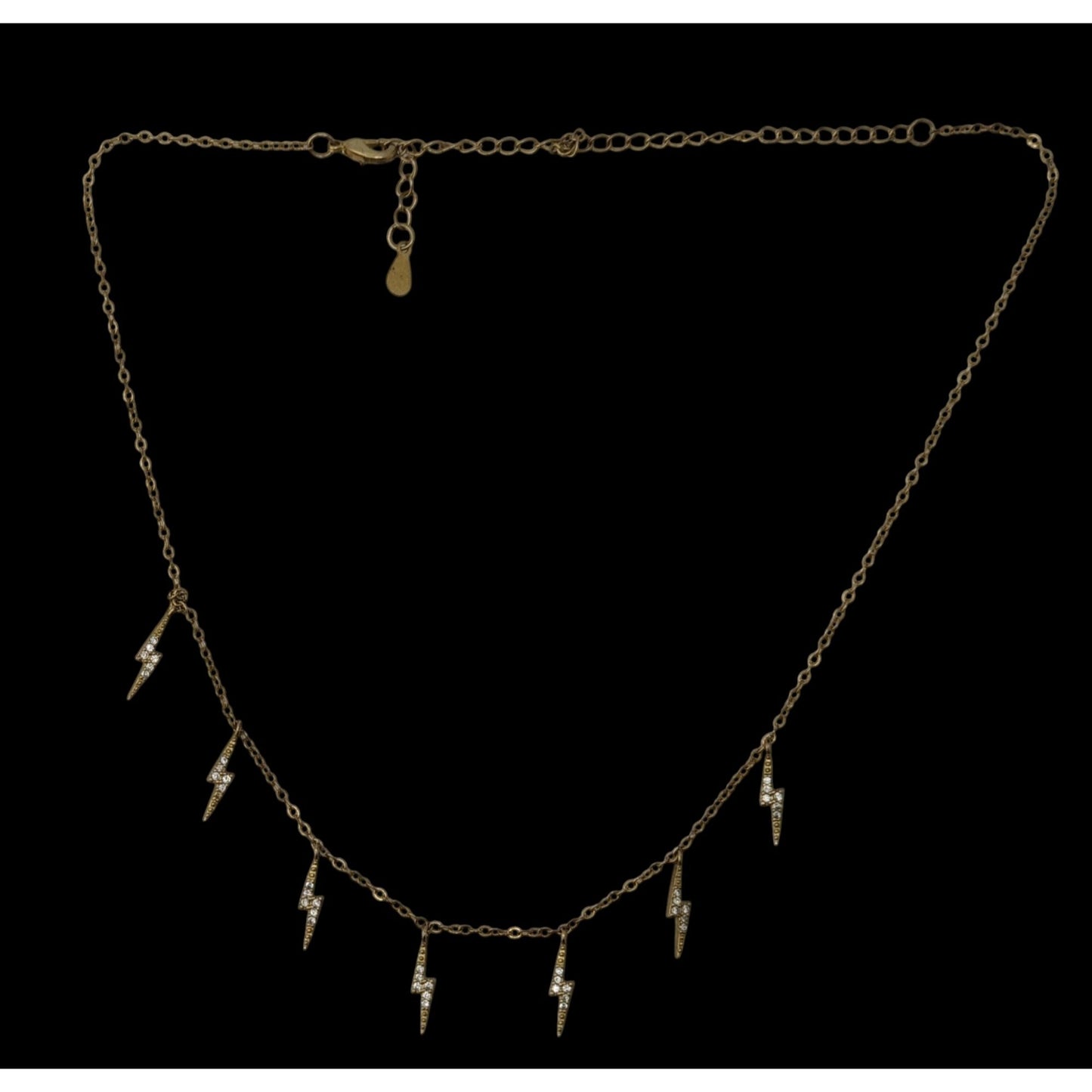 Glam Gold Tone Rhinestone Lightning Bolt Charm Necklace Y2K Rocker Celestial Jewelry