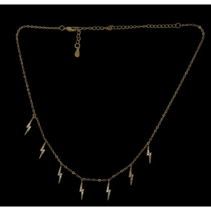 Glam Gold Tone Rhinestone Lightning Bolt Charm Necklace Y2K Rocker Celestial Jewelry