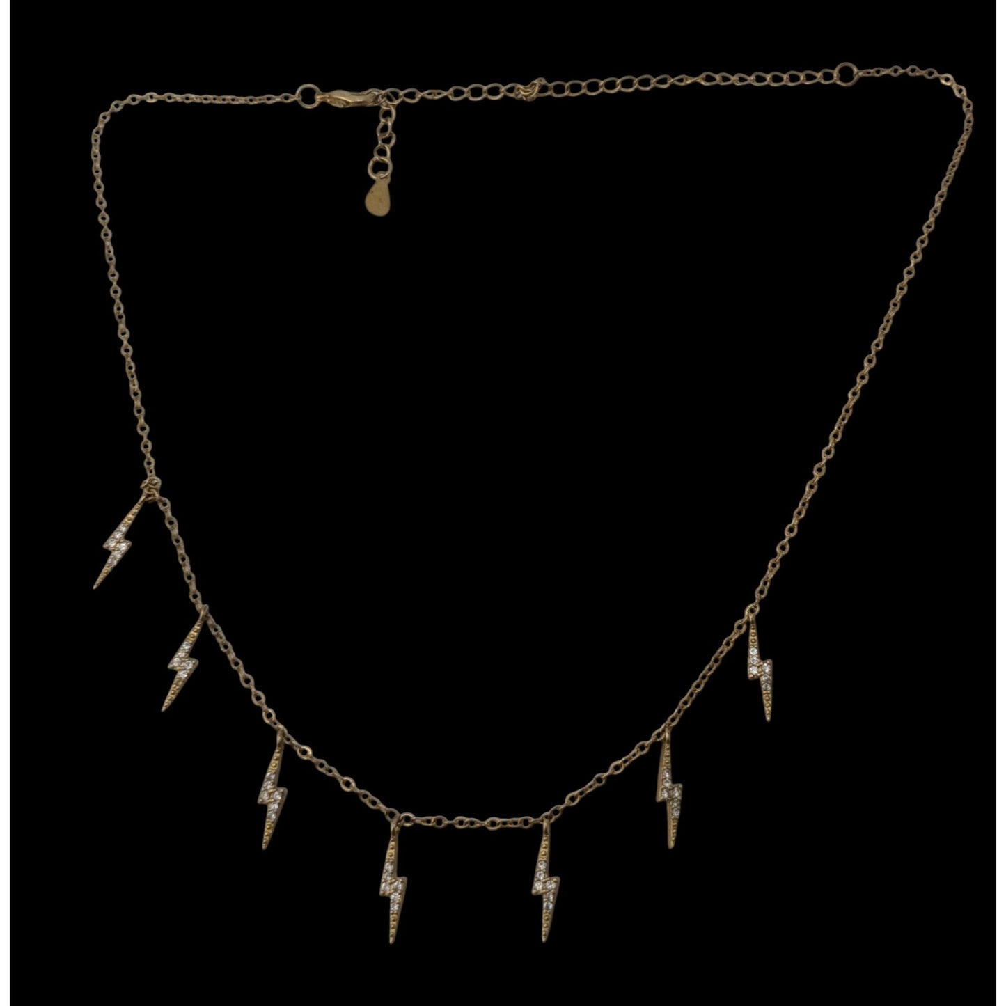 Glam Gold Tone Rhinestone Lightning Bolt Charm Necklace Y2K Rocker Celestial Jewelry