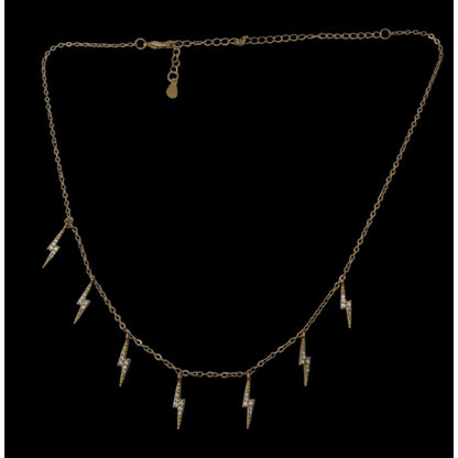 Glam Gold Tone Rhinestone Lightning Bolt Charm Necklace Y2K Rocker Celestial Jewelry