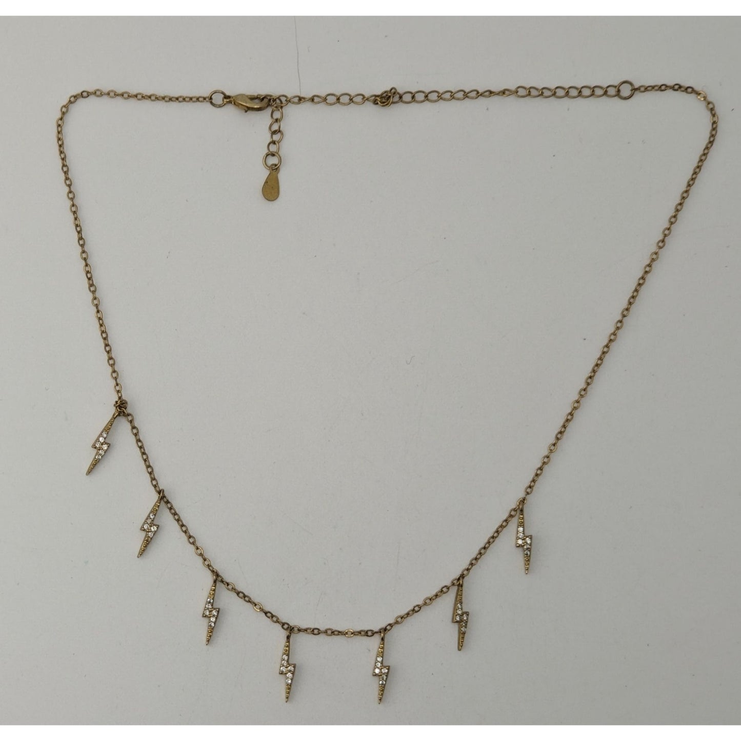 Glam Gold Tone Rhinestone Lightning Bolt Charm Necklace Y2K Rocker Celestial Jewelry