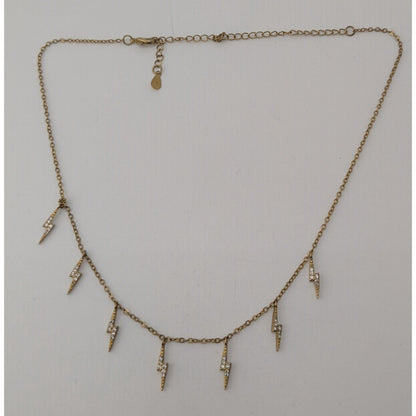 Glam Gold Tone Rhinestone Lightning Bolt Charm Necklace Y2K Rocker Celestial Jewelry