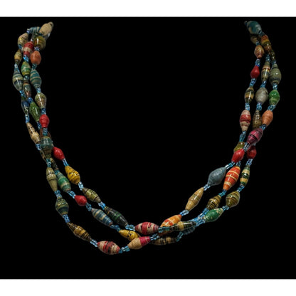 Handmade Multicolor Paper Bead Triple Layer Necklace