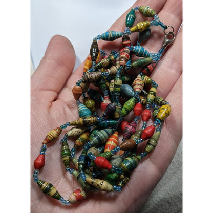 Handmade Multicolor Paper Bead Triple Layer Necklace