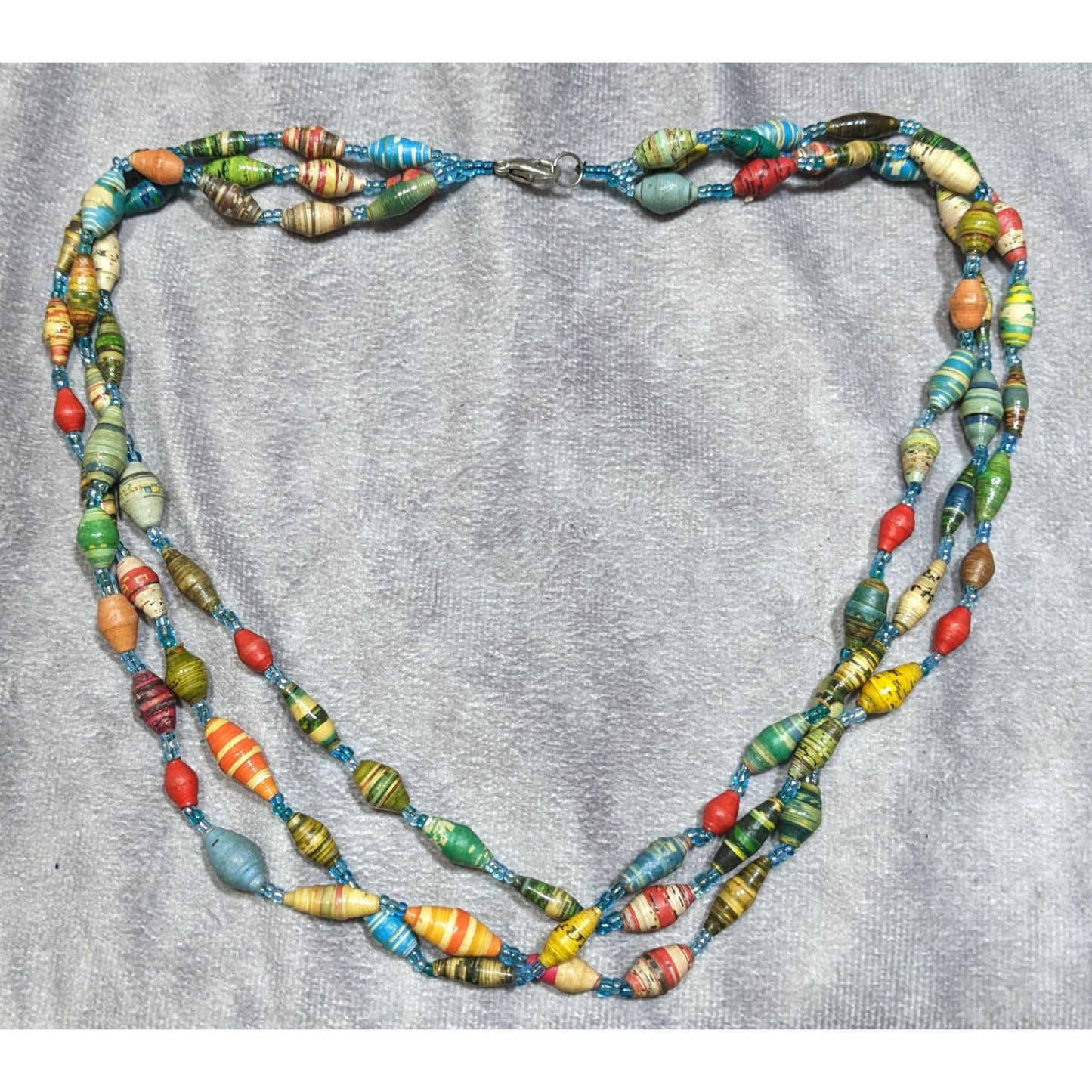 Handmade Multicolor Paper Bead Triple Layer Necklace