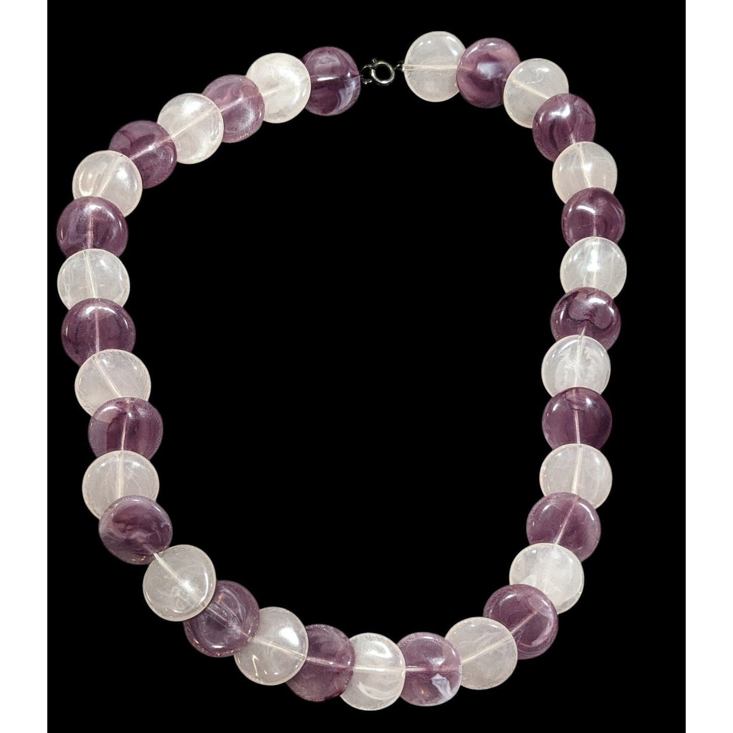 White And Purple Marbled Plastic Disc Beaded Necklace