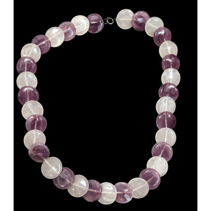 White And Purple Marbled Plastic Disc Beaded Necklace