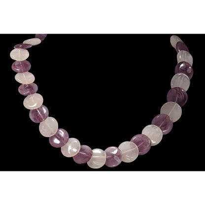 White And Purple Marbled Plastic Disc Beaded Necklace