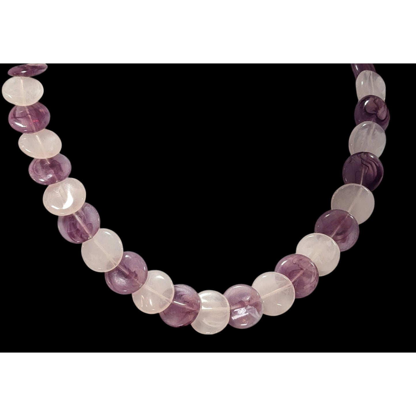 White And Purple Marbled Plastic Disc Beaded Necklace