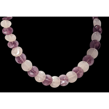 White And Purple Marbled Plastic Disc Beaded Necklace