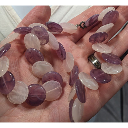 White And Purple Marbled Plastic Disc Beaded Necklace
