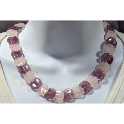 White And Purple Marbled Plastic Disc Beaded Necklace