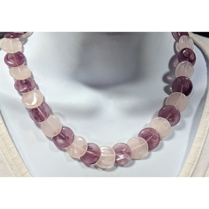 White And Purple Marbled Plastic Disc Beaded Necklace