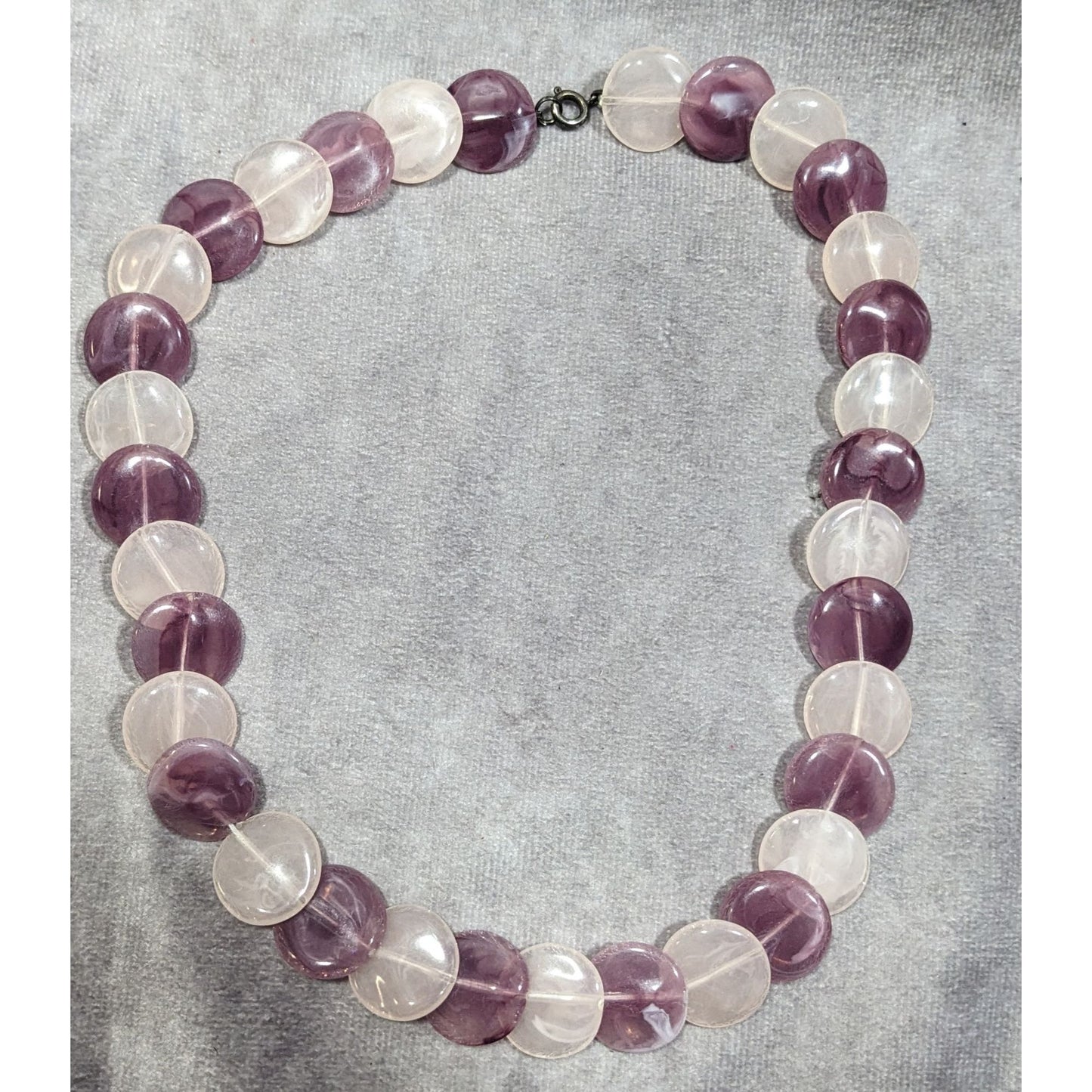 White And Purple Marbled Plastic Disc Beaded Necklace