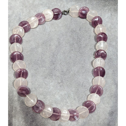 White And Purple Marbled Plastic Disc Beaded Necklace