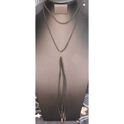 Gothic Long Black Faux SuedeTassel Necklace