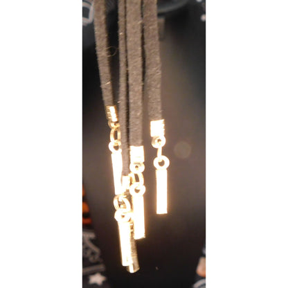 Gothic Long Black Faux SuedeTassel Necklace
