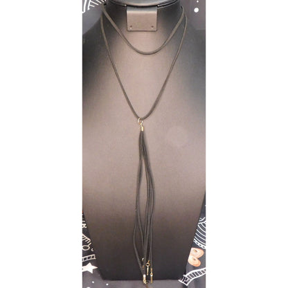 Gothic Long Black Faux SuedeTassel Necklace