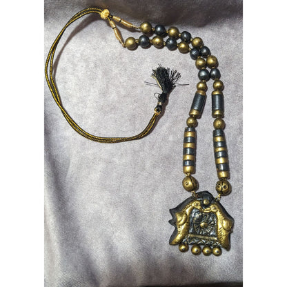 Vintage Terra Cotta Gold And Black Bird Beaded Pendant Necklace