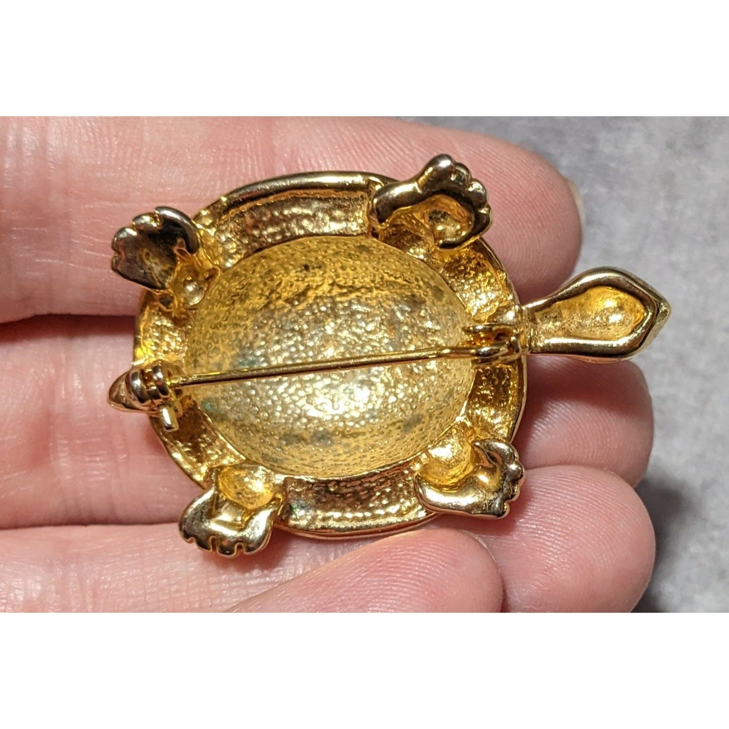 Vintage Gold Tone Rainbow Enamel Rhinestone Turtle Brooch