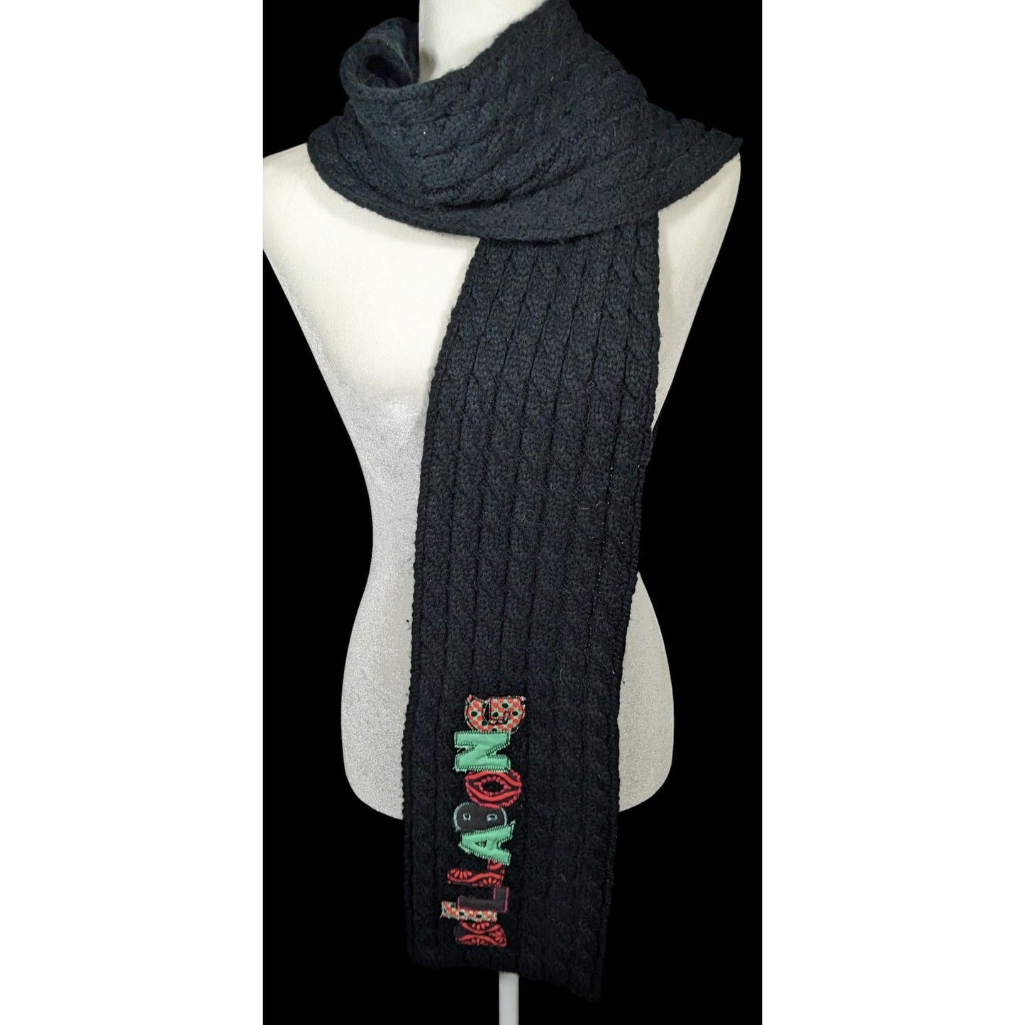 Vintage 90s Billabong Black Cable Knit Scarf