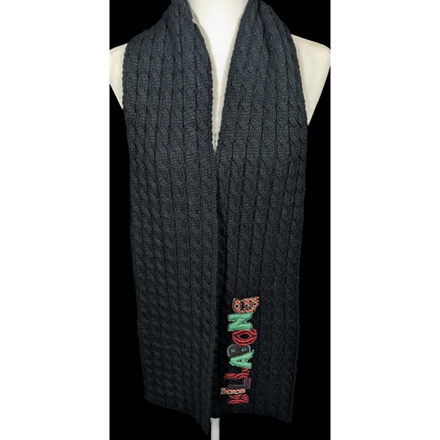 Vintage 90s Billabong Black Cable Knit Scarf
