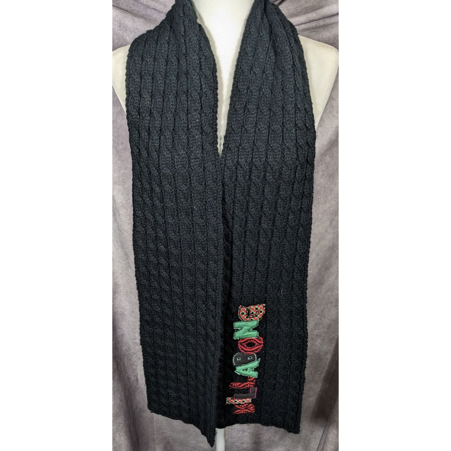 Vintage 90s Billabong Black Cable Knit Scarf