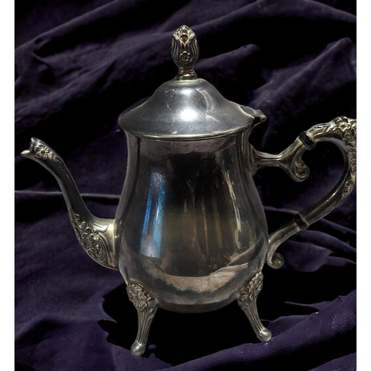 Maxben Vintage Silver Plated Floral Footed Brass Teapot