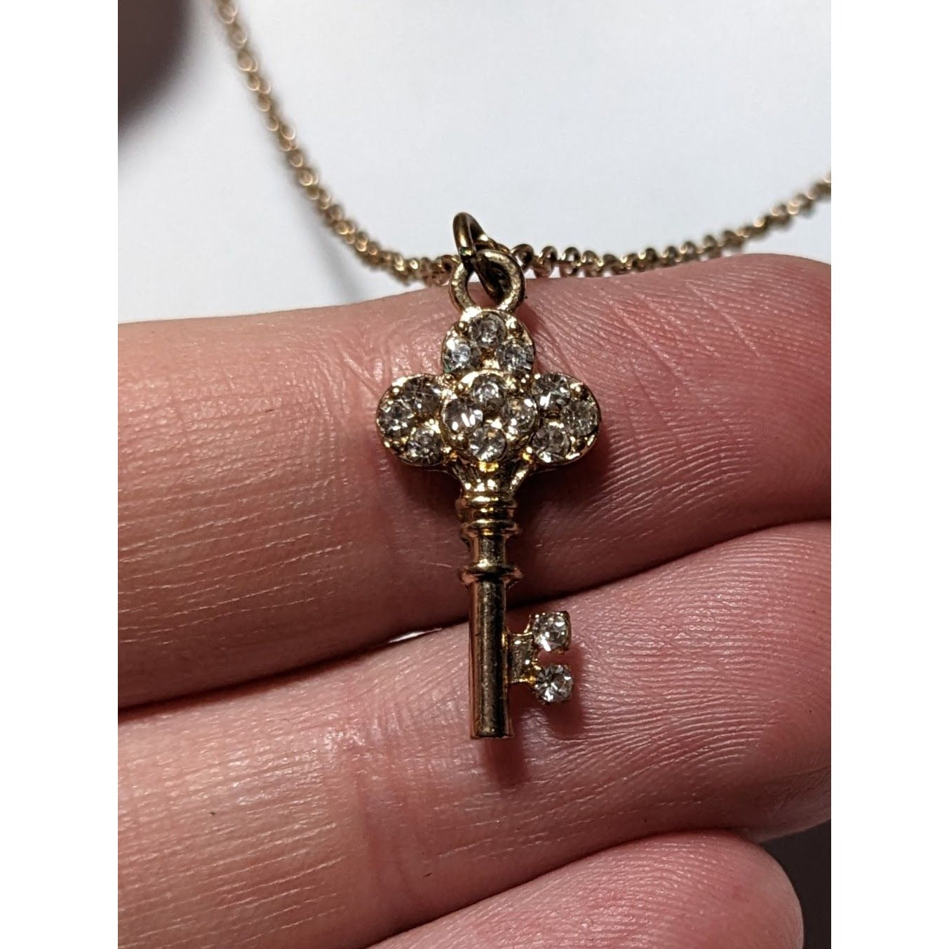 Minimalist Glam Gold Rhinestone Key Necklace