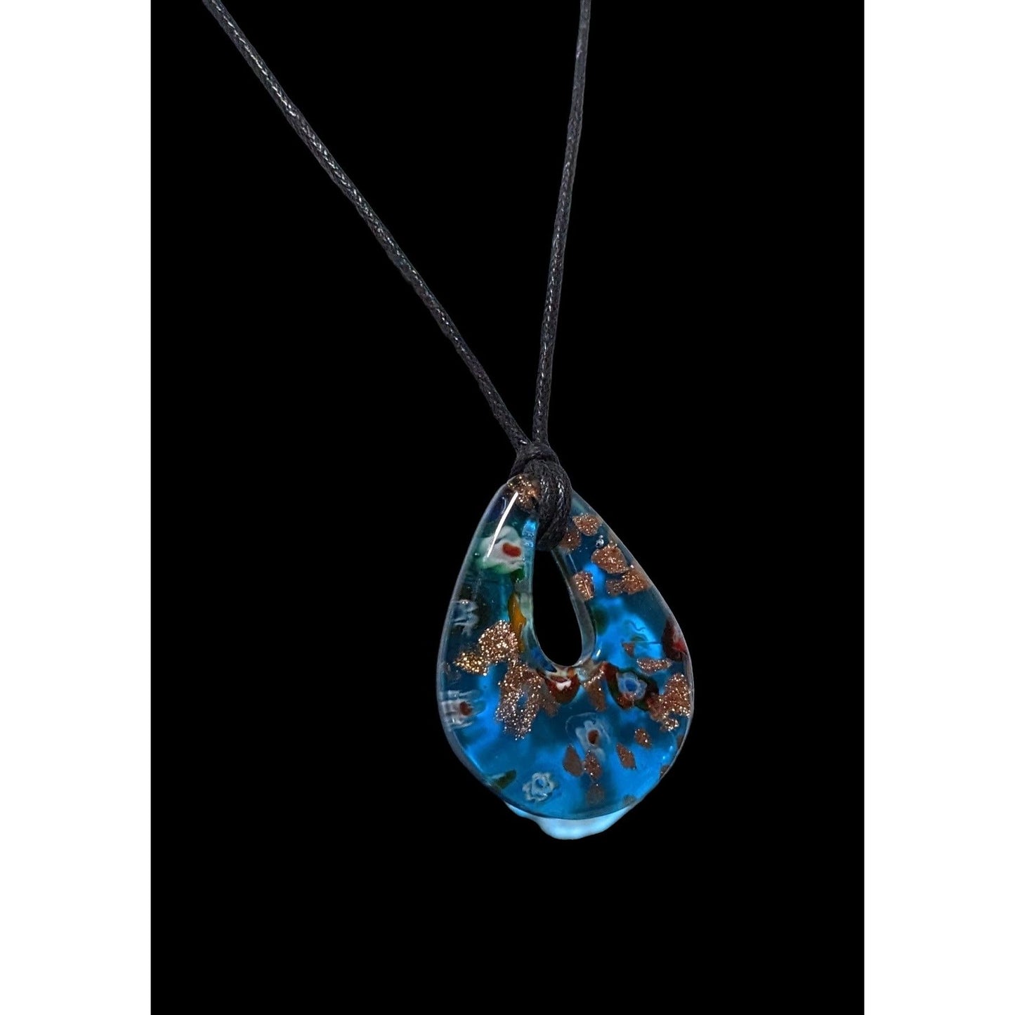 Blue Millefiori Glass Blue Teardrop Necklace