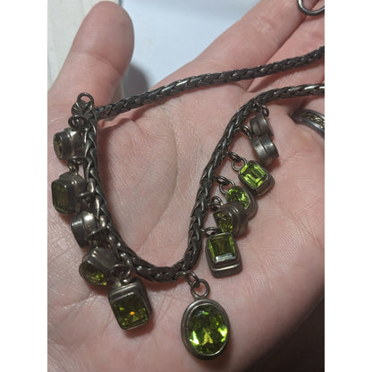 Vintage Sterling Silver Peridot Gemmed Fringe Necklace