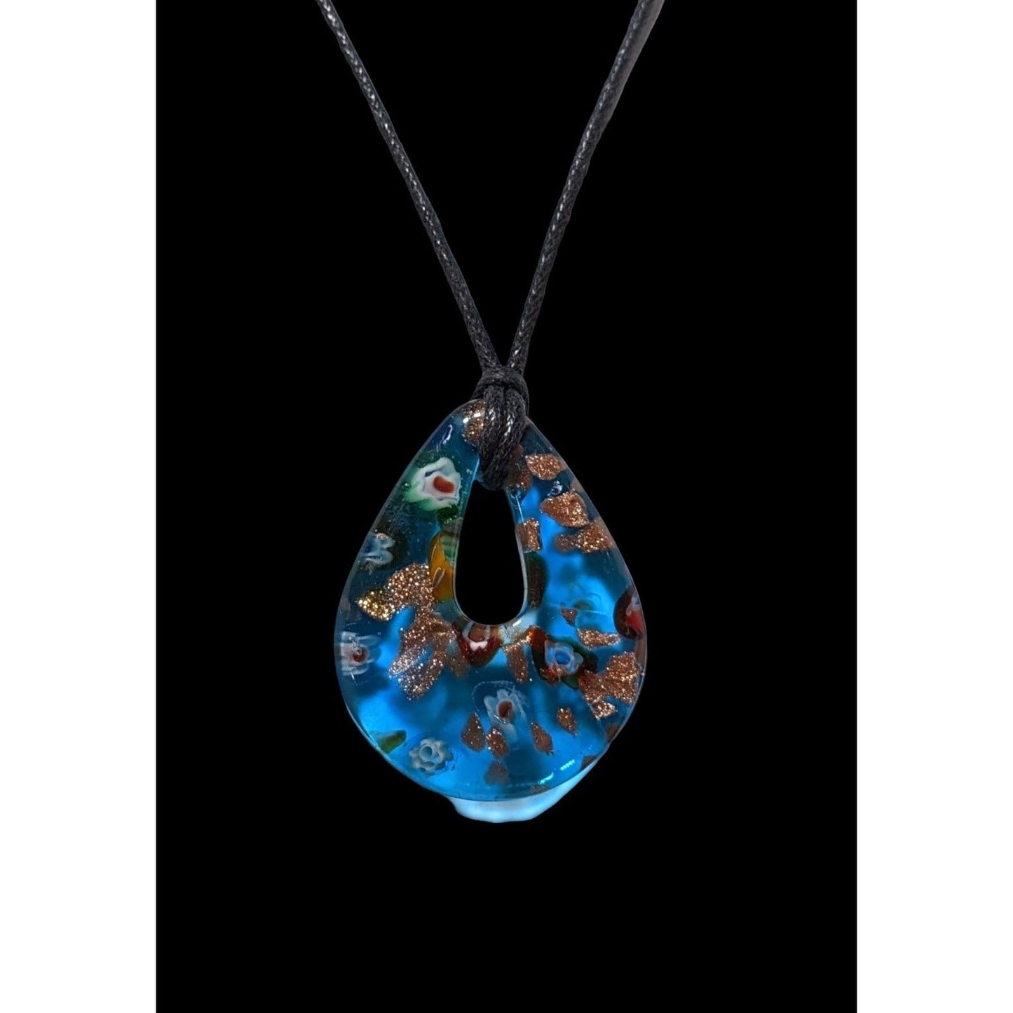 Blue Millefiori Glass Blue Teardrop Necklace