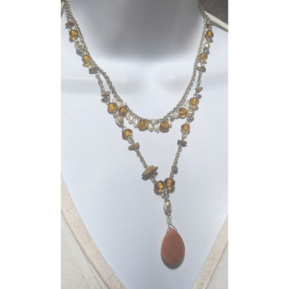 Avon Boho Layered Necklace With Gem And Pearl Beads