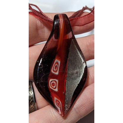 Red And Black Glass Leaf Pendant Necklace