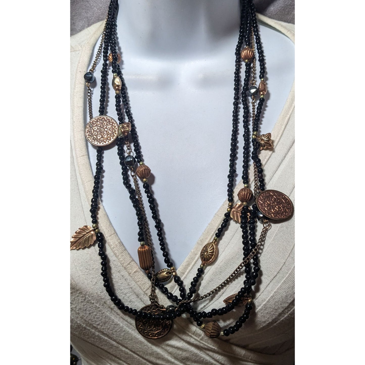 Bohemian Indie Multilayer Bead And Charm Necklace