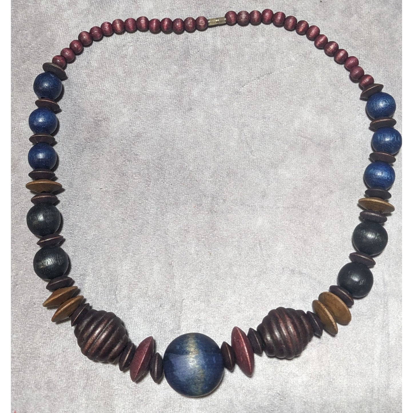 Bohemian Blue And Purple Wooden Beaded Necklace