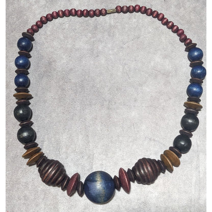 Bohemian Blue And Purple Wooden Beaded Necklace