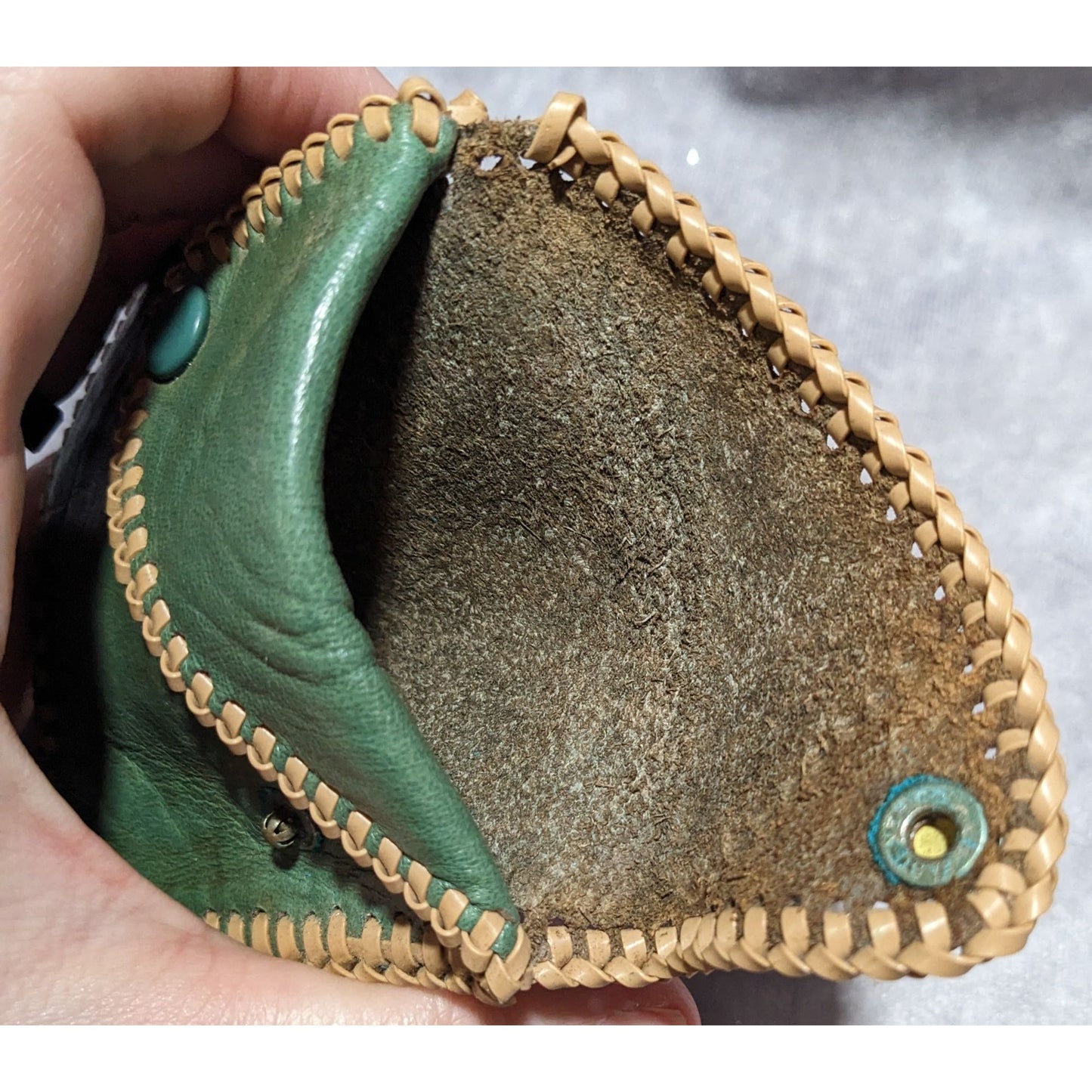 Vintage Green Leather Two Pocket Pouch