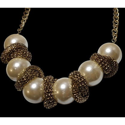 Chunky Glam Pearl Gold Chain Statement Necklace