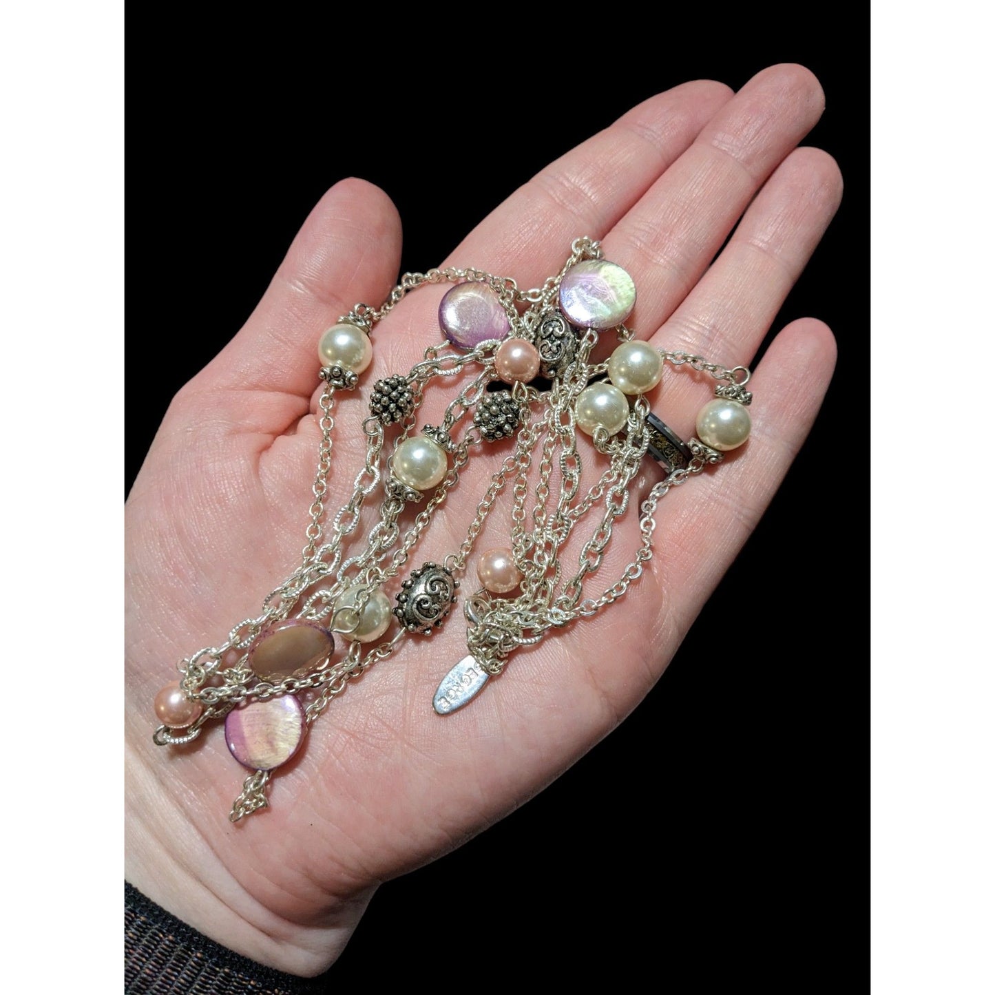 George Silver Necklace With Pink & White Beads