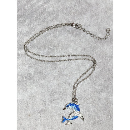 Rhinestone Double Dolphin Necklace