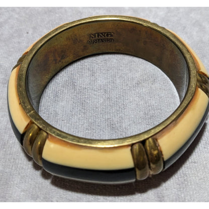 Vintage MNG By Mango Brass Striped Lucite Bracelet