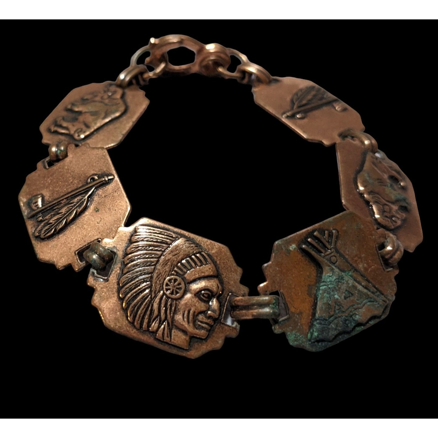 Vintage Copper Native American Link Bracelet