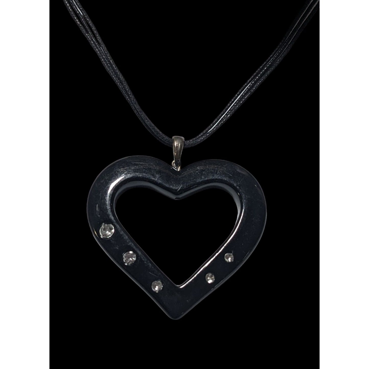 Glam Goth Open Heart Black Pendant Necklace