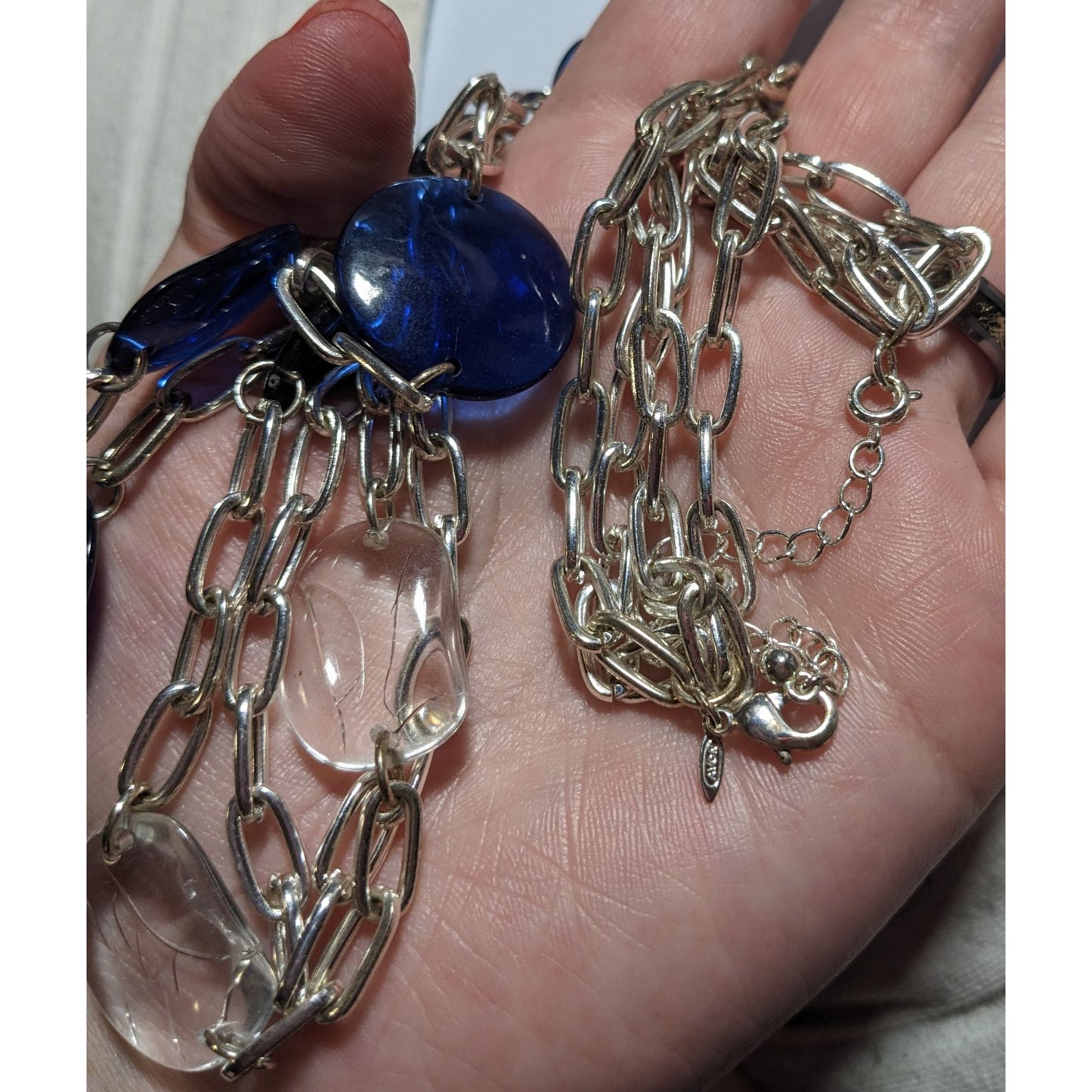 Avon Blue And Silver Chain Necklace
